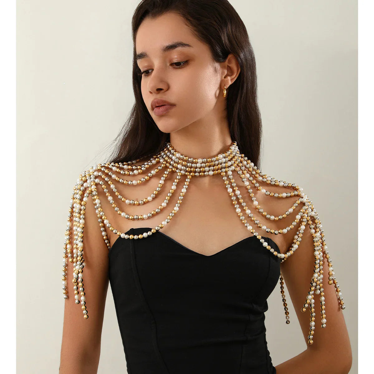 Elegant Multi-Layer Tassel Pearl Shoulder Chain