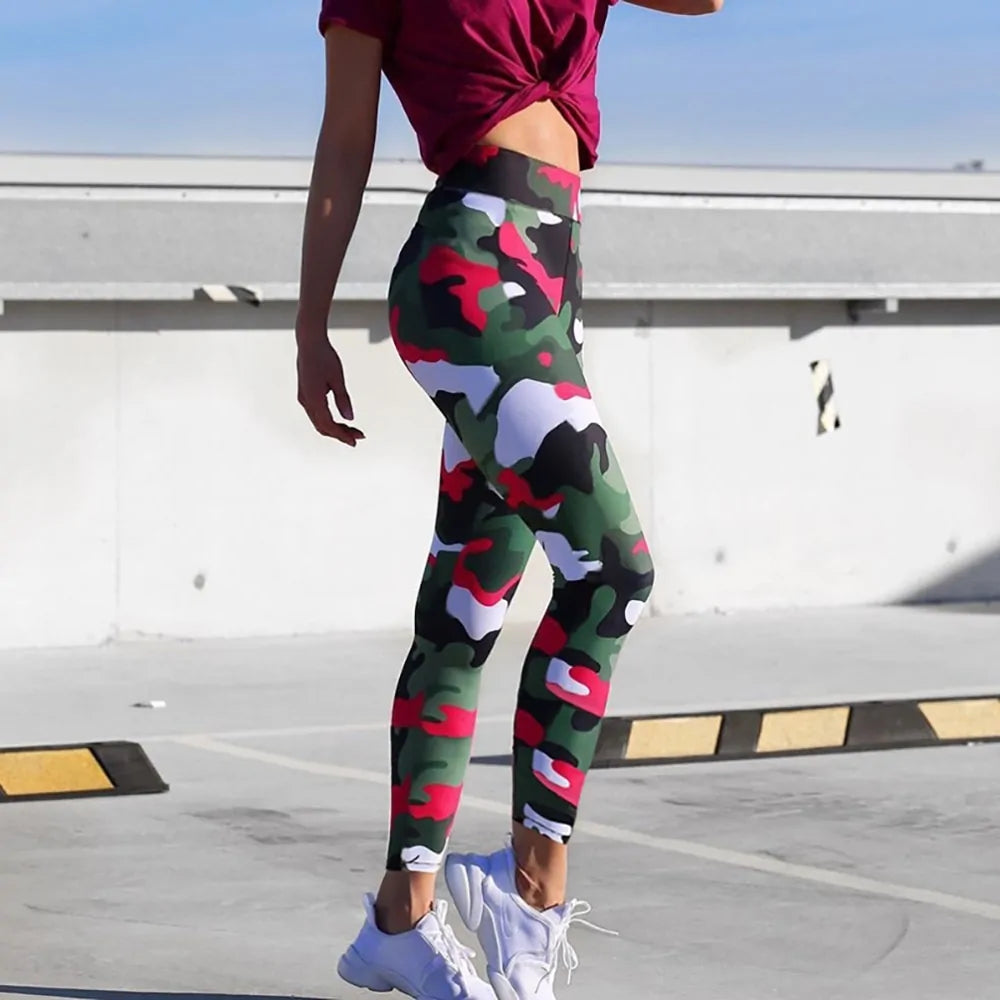 Leggings de sport imprimés camouflage taille haute pour femmes