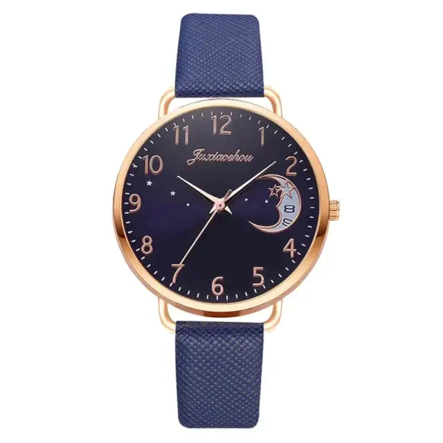 Conjunto de Reloj y Pulsera con Números de Luna