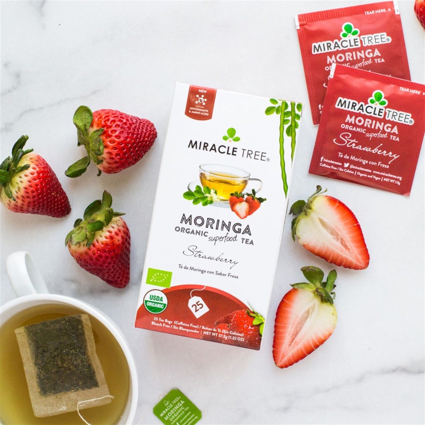 Organic Moringa Tea with Strawberry Flavor