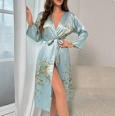 Ensemble de Chemise de Nuit et Robe en Satin à Imprimé Cerise