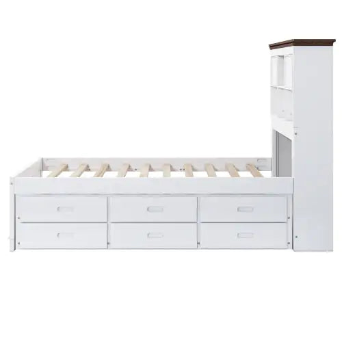 Solid Pine Captain Bookcase Bed with Trundle and Drawers