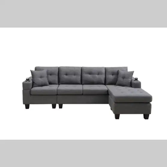 Sofá Seccional de Tela Gris Premium
