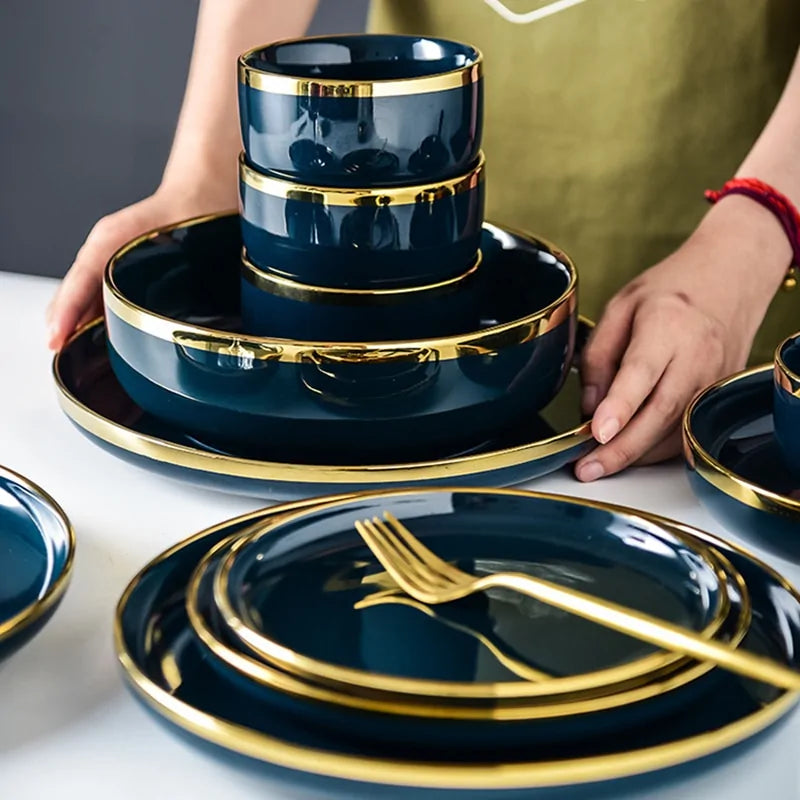 Elegant Blue Porcelain Dinner Plates
