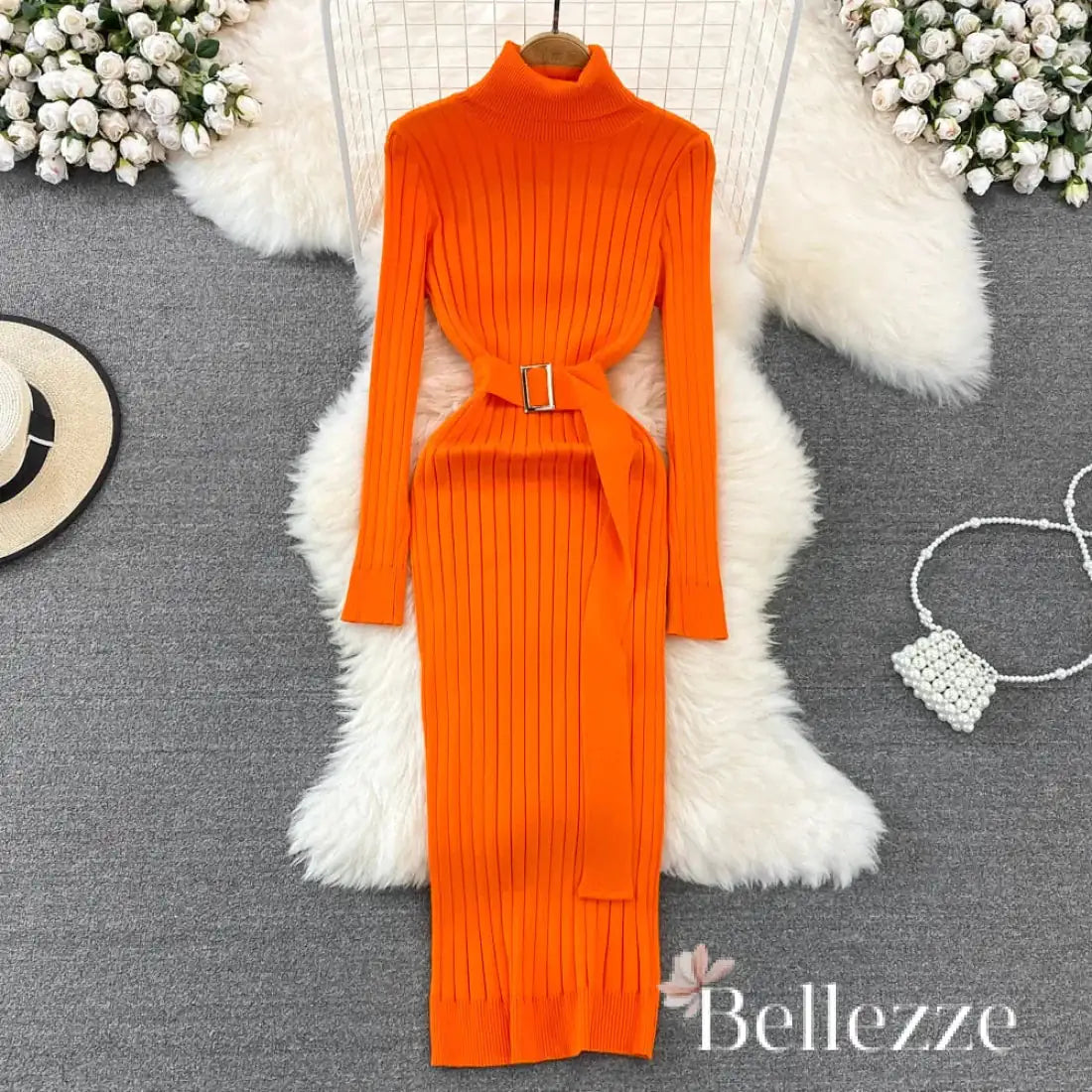 Turtleneck Wrap Knitted Dress