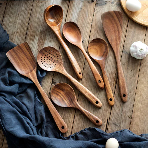 Ensemble d'ustensiles de cuisine en bois premium de 7 pièces