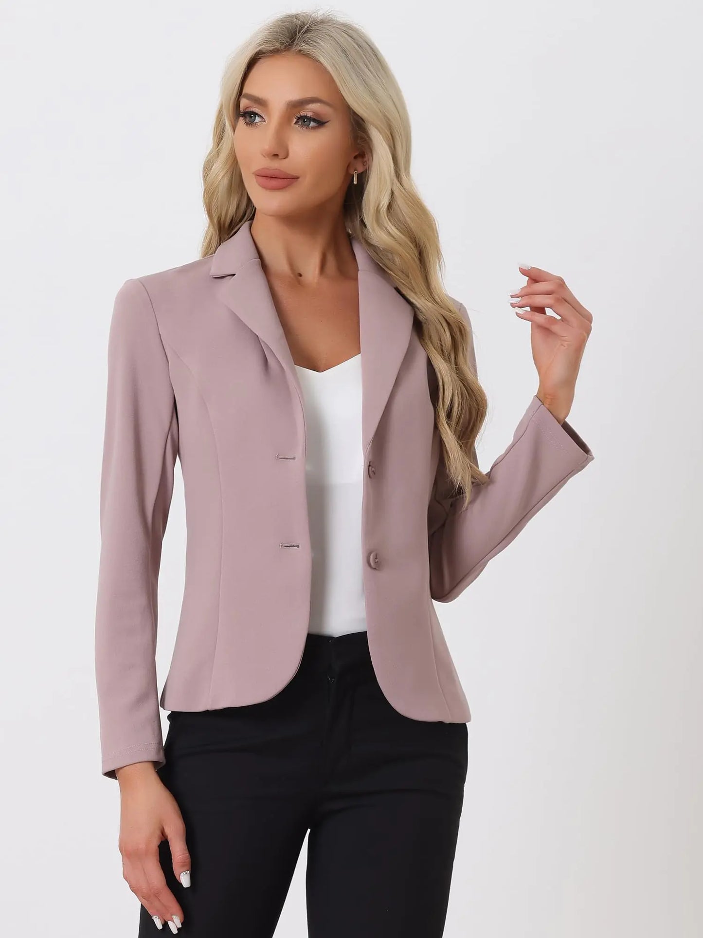 Allegra K Women's Stretch Blazer in Dusty Pink