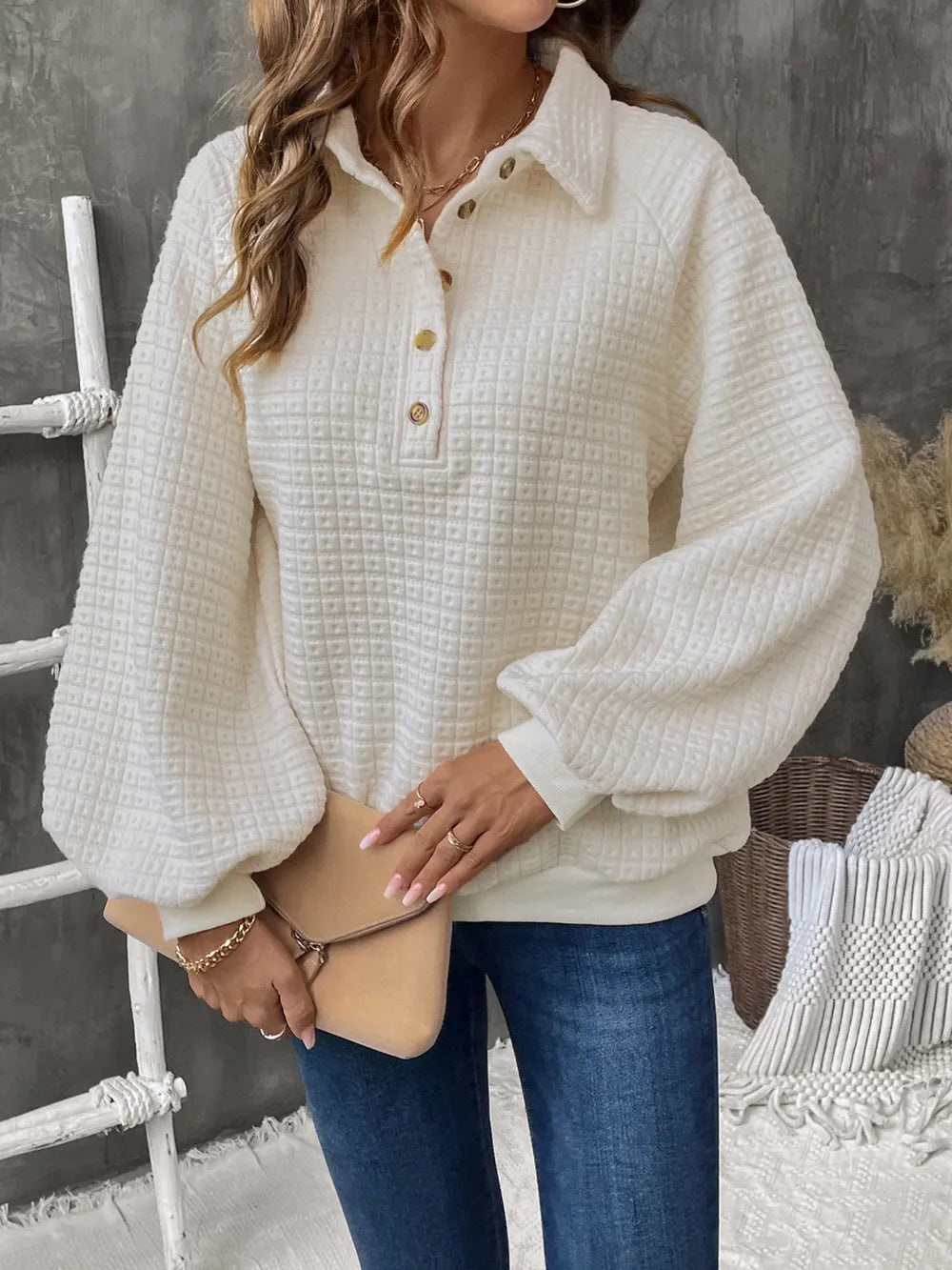 Half Button Long Sleeve Sweatshirt - Korvel
