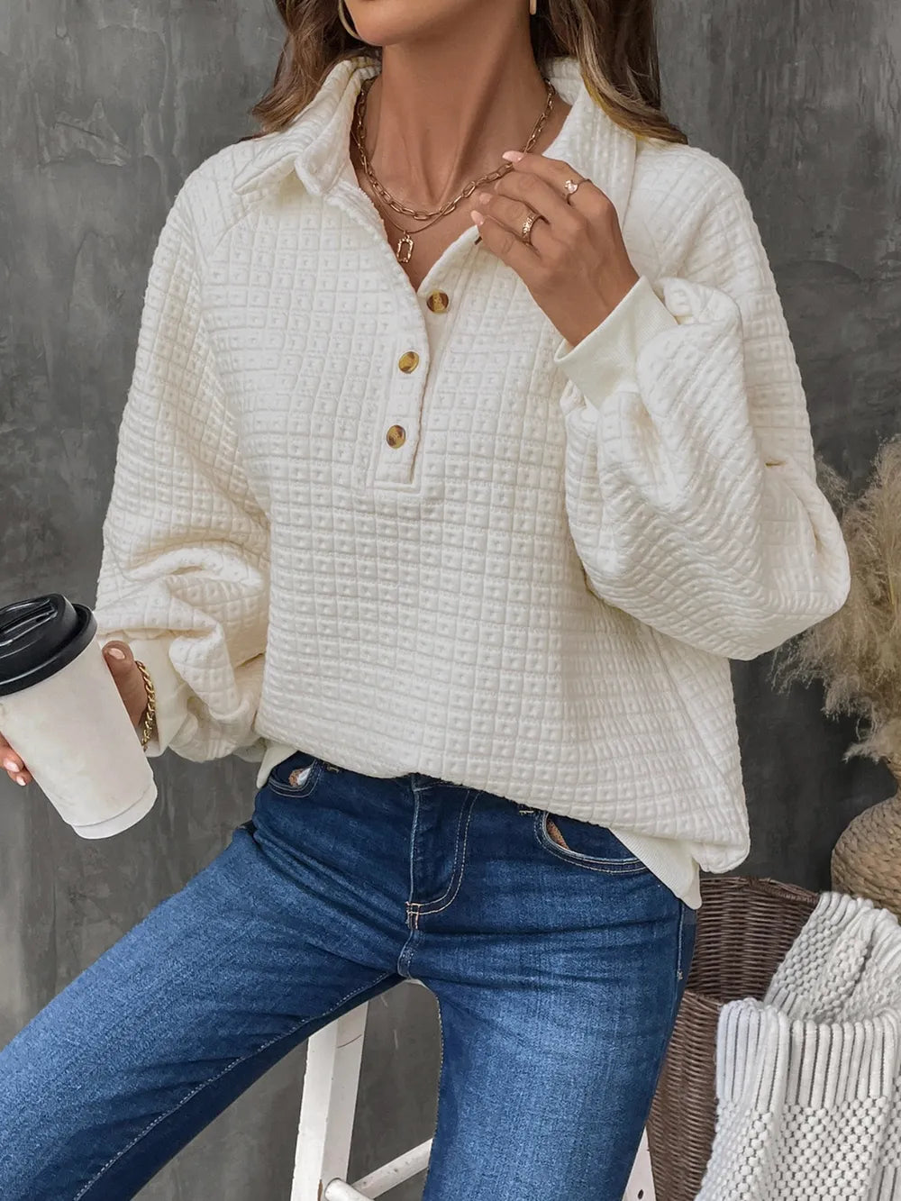 Half Button Long Sleeve Sweatshirt - Korvel