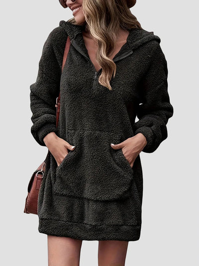 Half Zip Dropped Shoulder Oversized Hoodie - Korvel