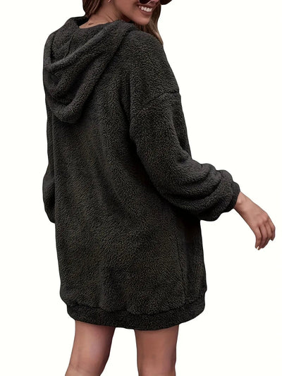 Half Zip Dropped Shoulder Oversized Hoodie - Korvel