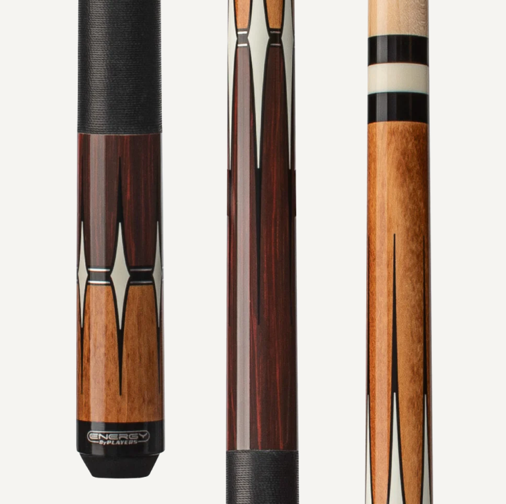 Players Energy Half & Half Antique stained maple & Rengas, White Diamond graphic w/Black Linen Wrap  Cue Stick - Korvel