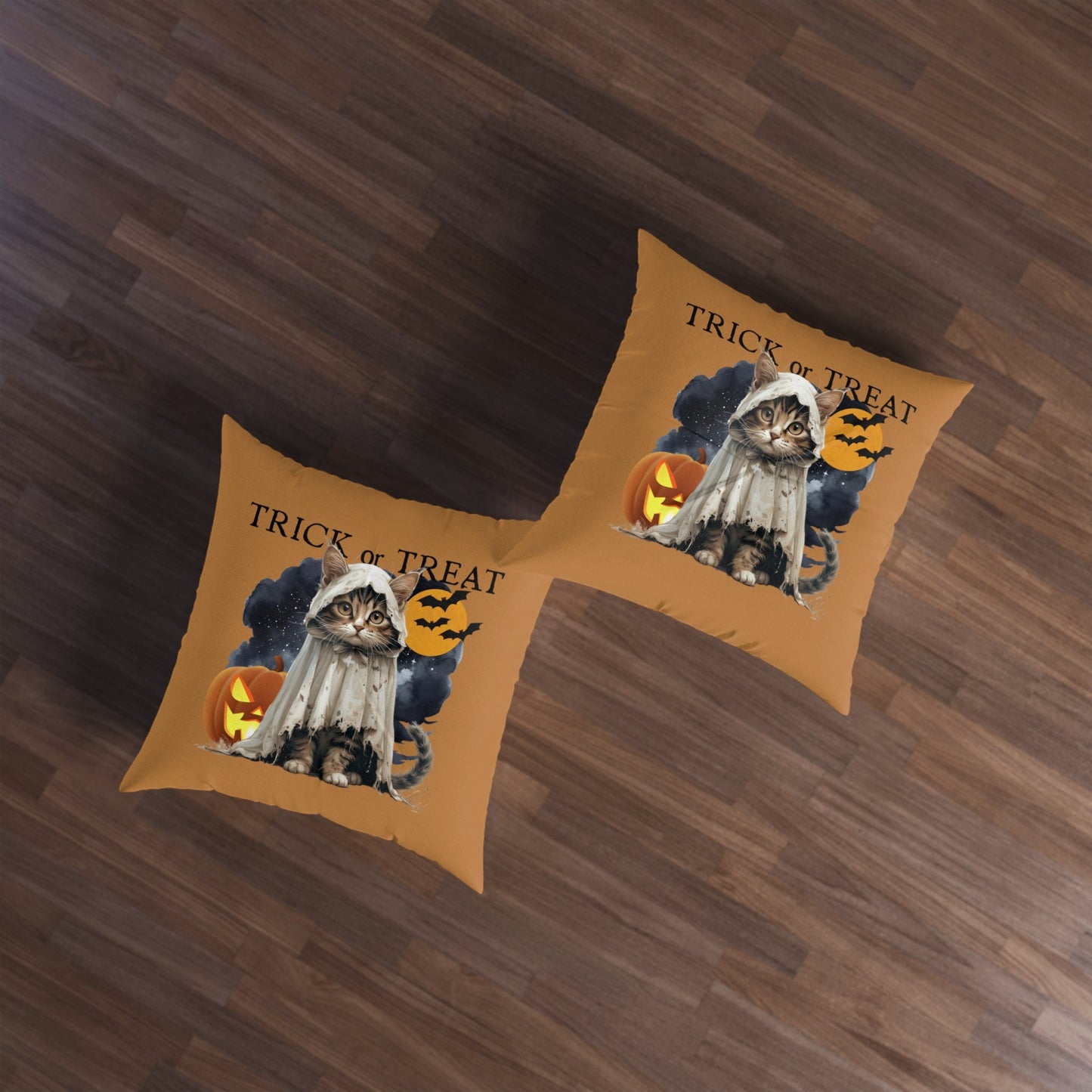 Coussin de sol carré Halloween avec chat pour une décoration de vacances confortable