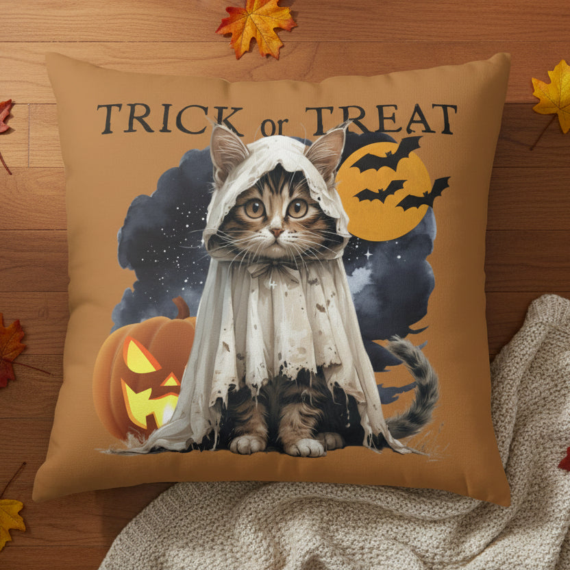 Coussin de sol carré Halloween avec chat pour une décoration de vacances confortable