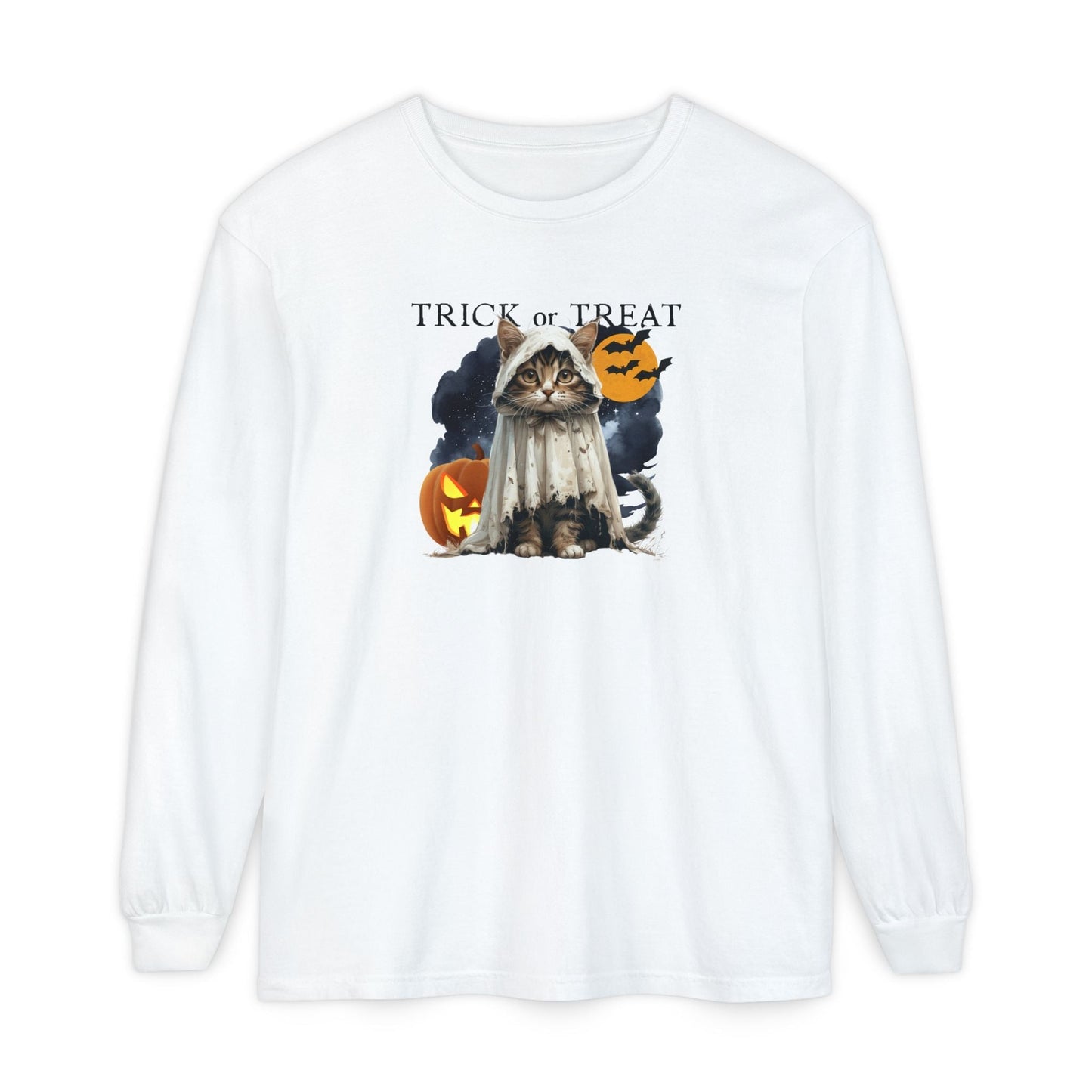 Halloween Cat Long Sleeve Tee - Unisex Spooky Shirt