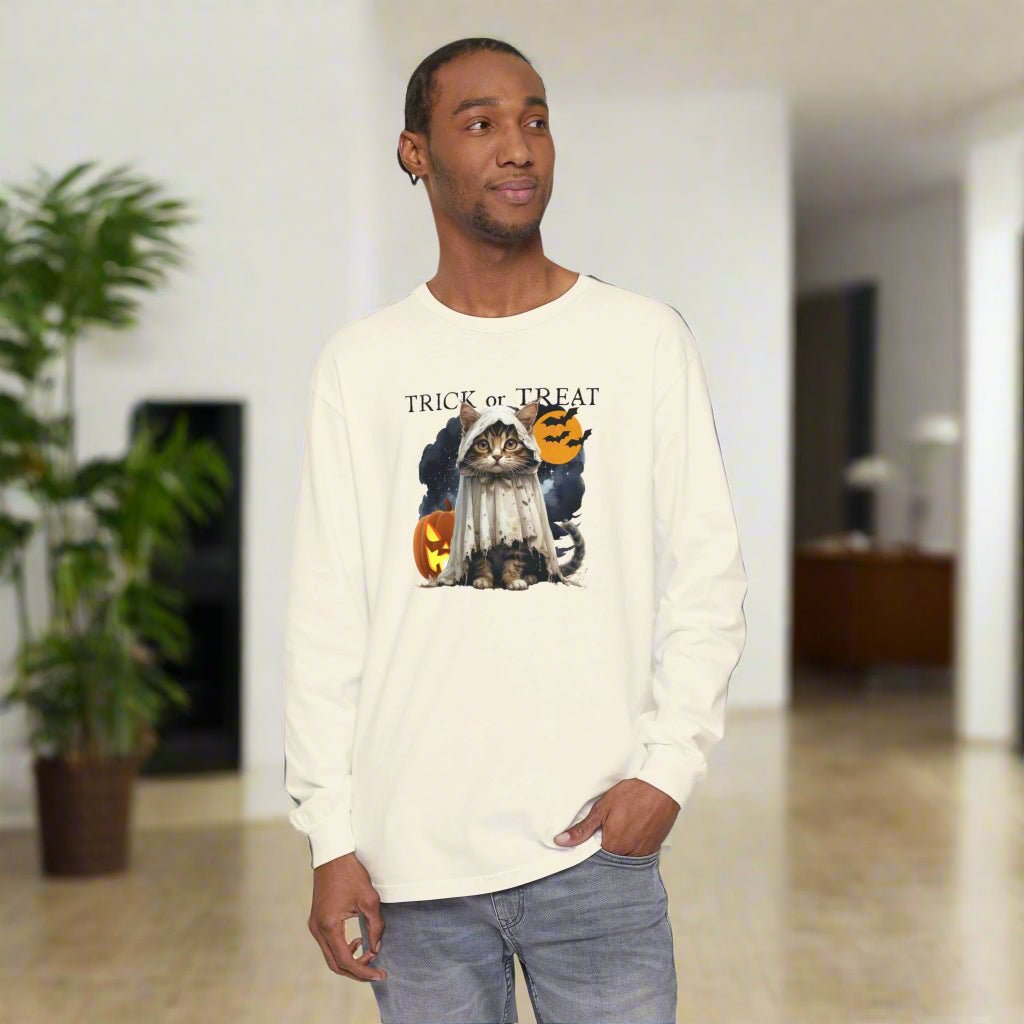 Halloween Cat Long Sleeve Tee - Unisex Spooky Shirt