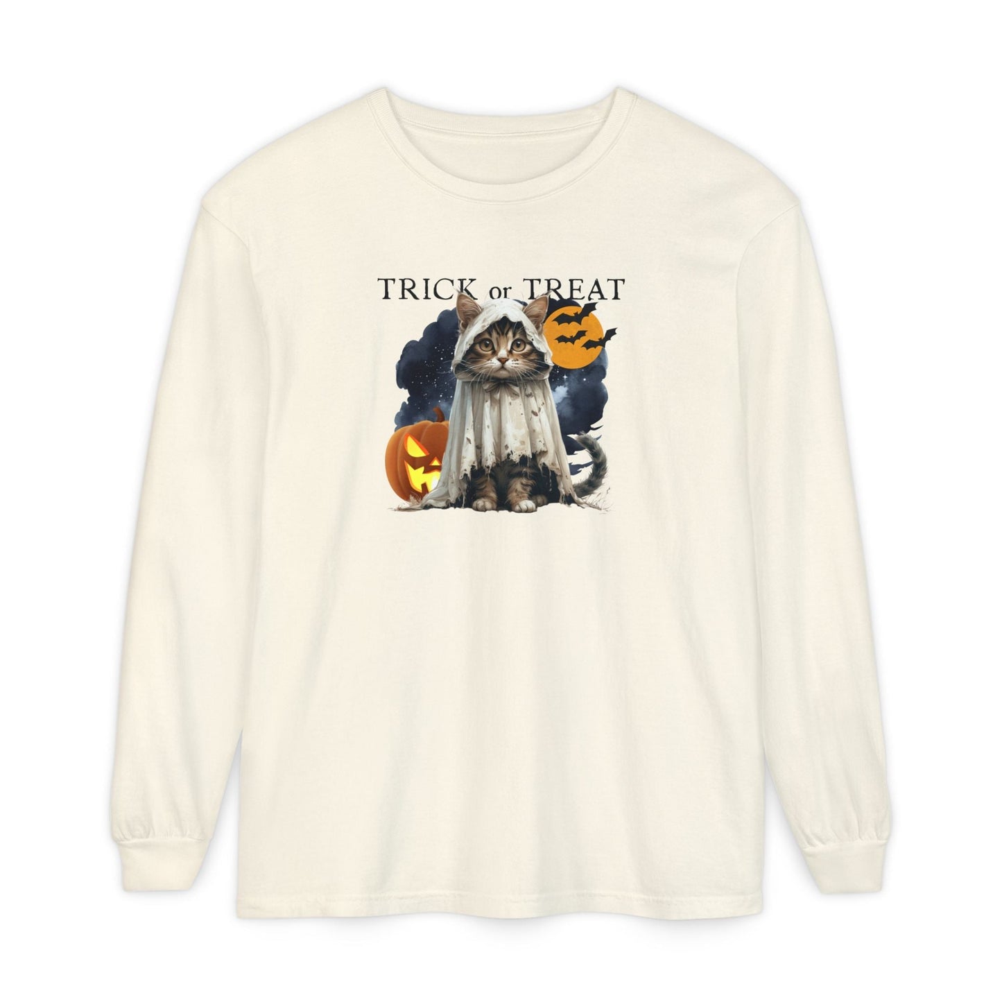 Halloween Cat Long Sleeve Tee - Unisex Spooky Shirt