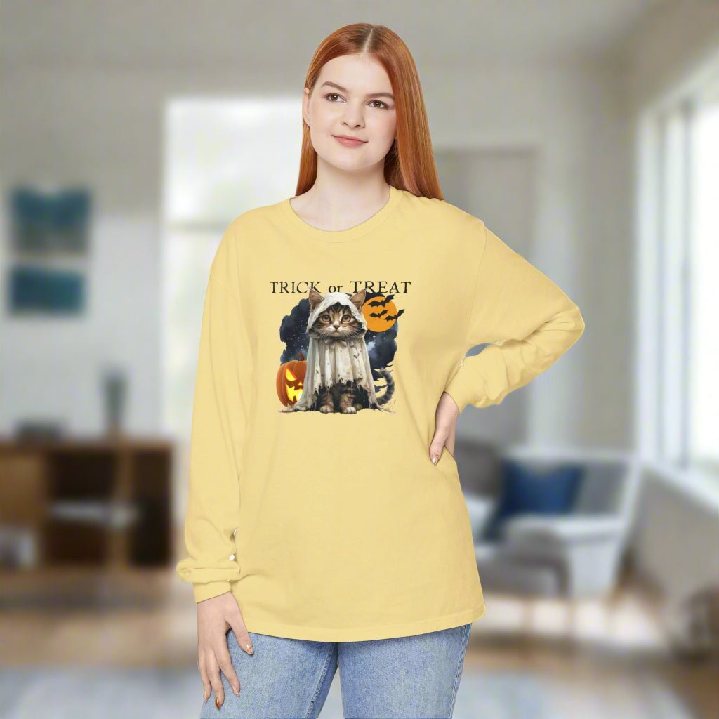 Halloween Cat Long Sleeve Tee - Unisex Spooky Shirt