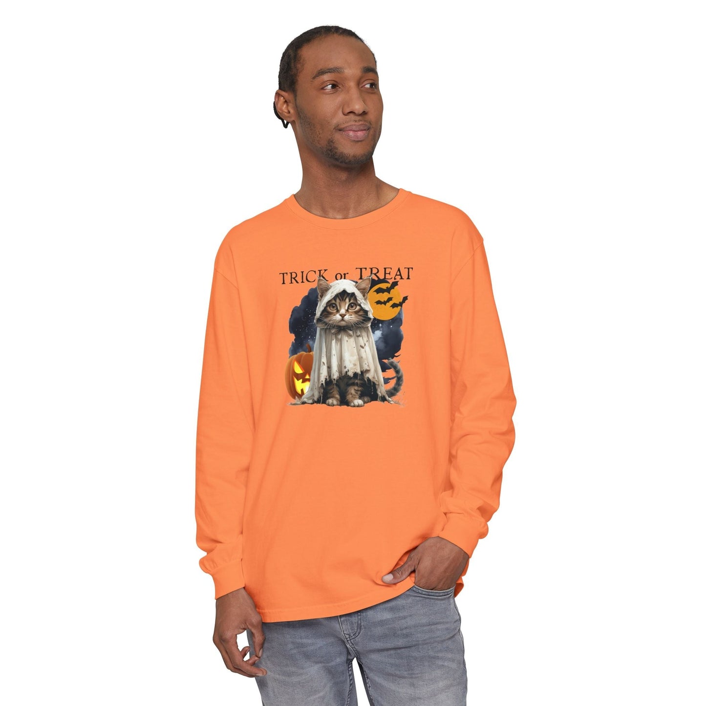 Halloween Cat Long Sleeve Tee - Unisex Spooky Shirt