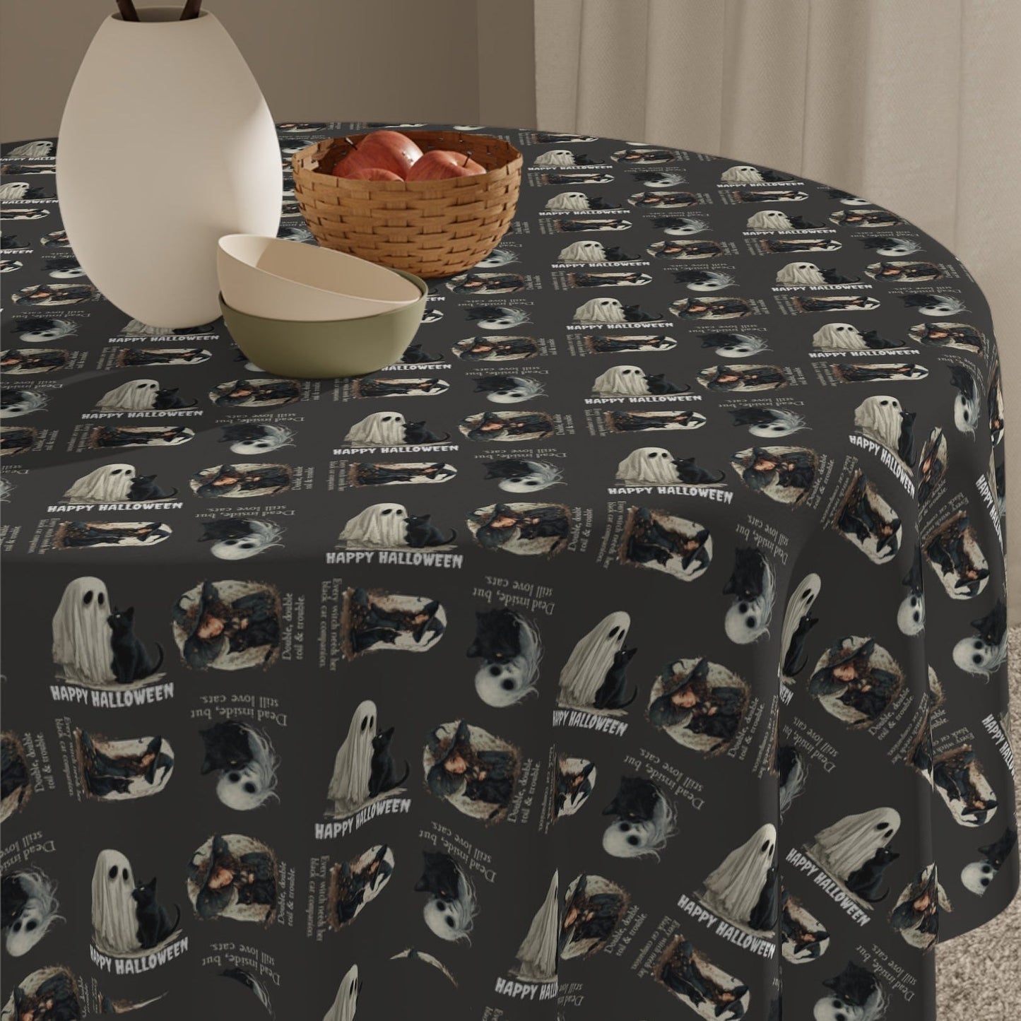 Halloween Cat Pattern Tablecloth for Festive Dining