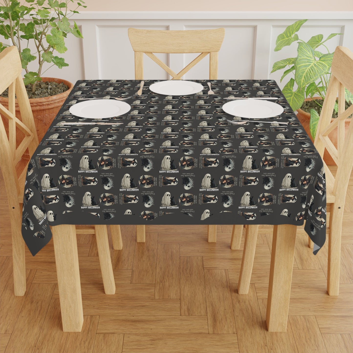 Halloween Cat Pattern Tablecloth for Festive Dining
