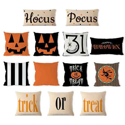 Halloween Pumpkin Printed Cushion Cover - Premium Linen Decor
