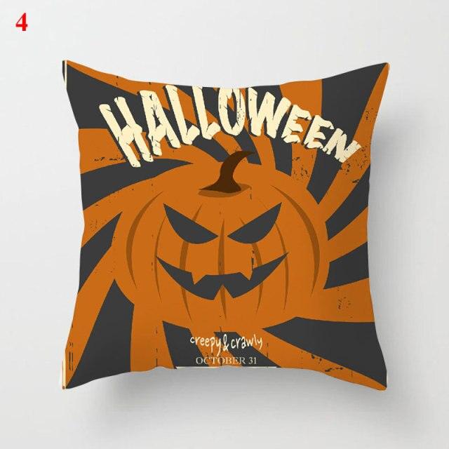 Funda de Cojín Impresa de Calabaza de Halloween - Decoración de Lino Premium
