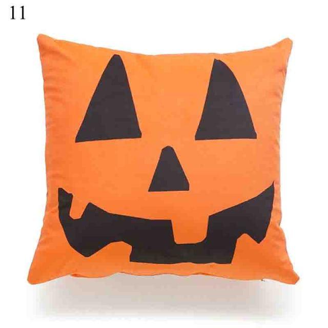 Funda de Cojín Impresa de Calabaza de Halloween - Decoración de Lino Premium
