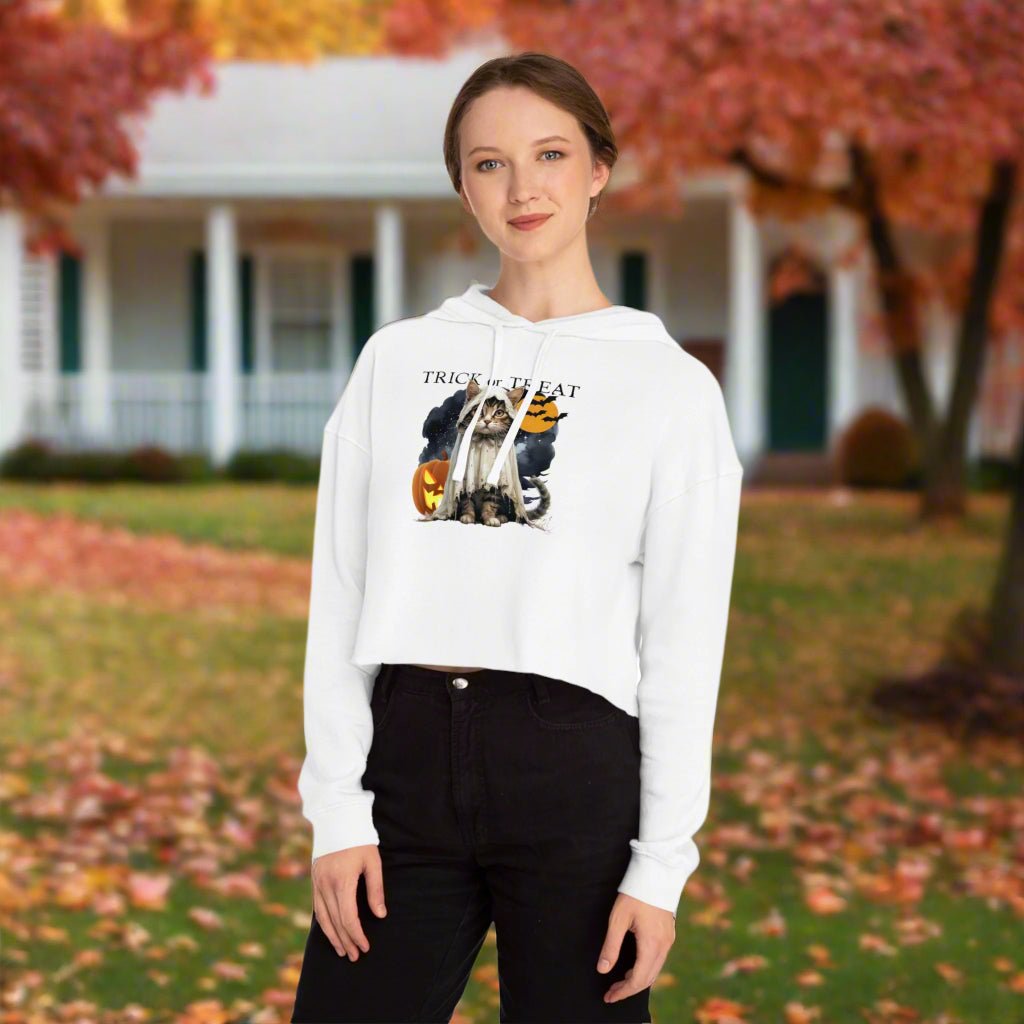 Halloween Kitty Cropped Women's Hoodie
