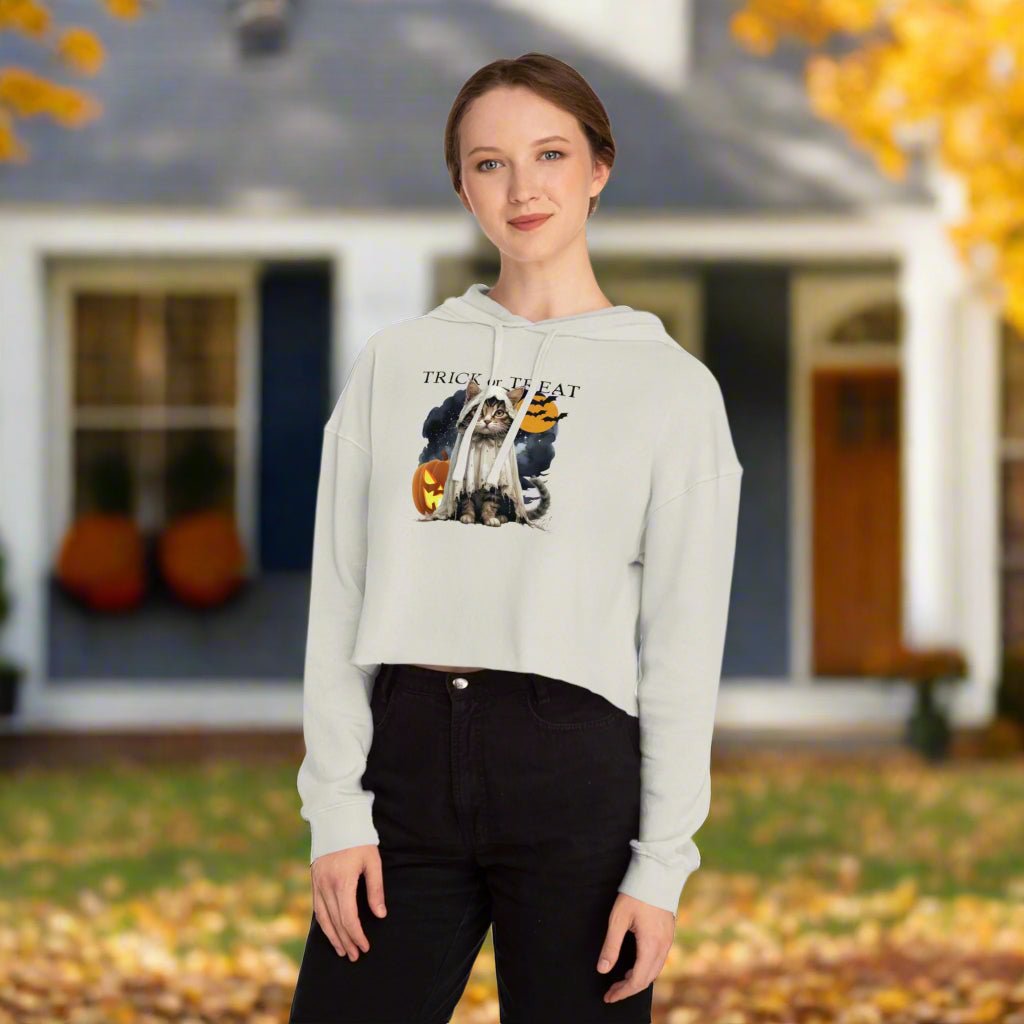 Halloween Kitty Cropped Women's Hoodie