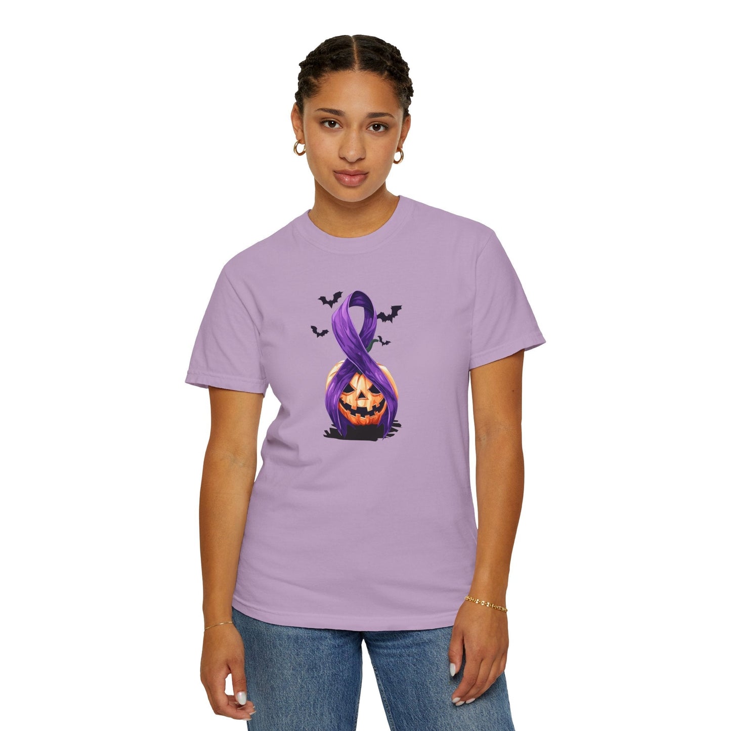 Halloween Unisex T-Shirt with Elegant Purple Ribbon Design