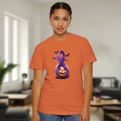Halloween Unisex T-Shirt with Elegant Purple Ribbon Design