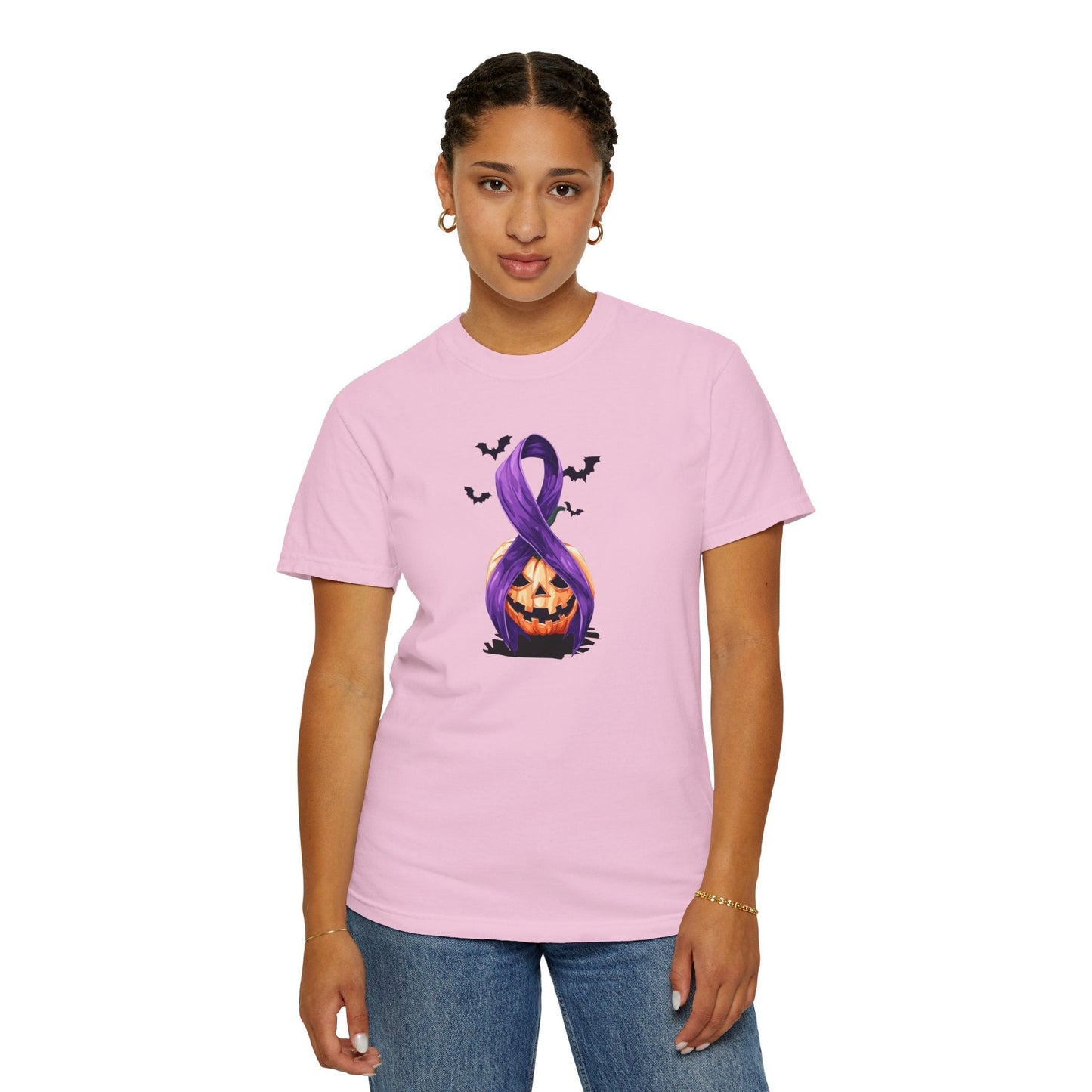 Halloween Unisex T-Shirt with Elegant Purple Ribbon Design