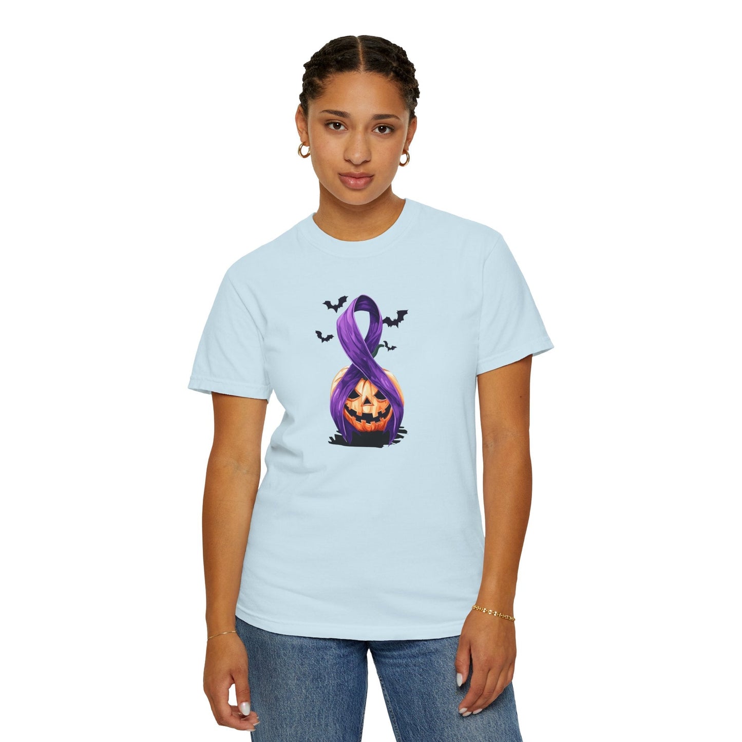Halloween Unisex T-Shirt with Elegant Purple Ribbon Design