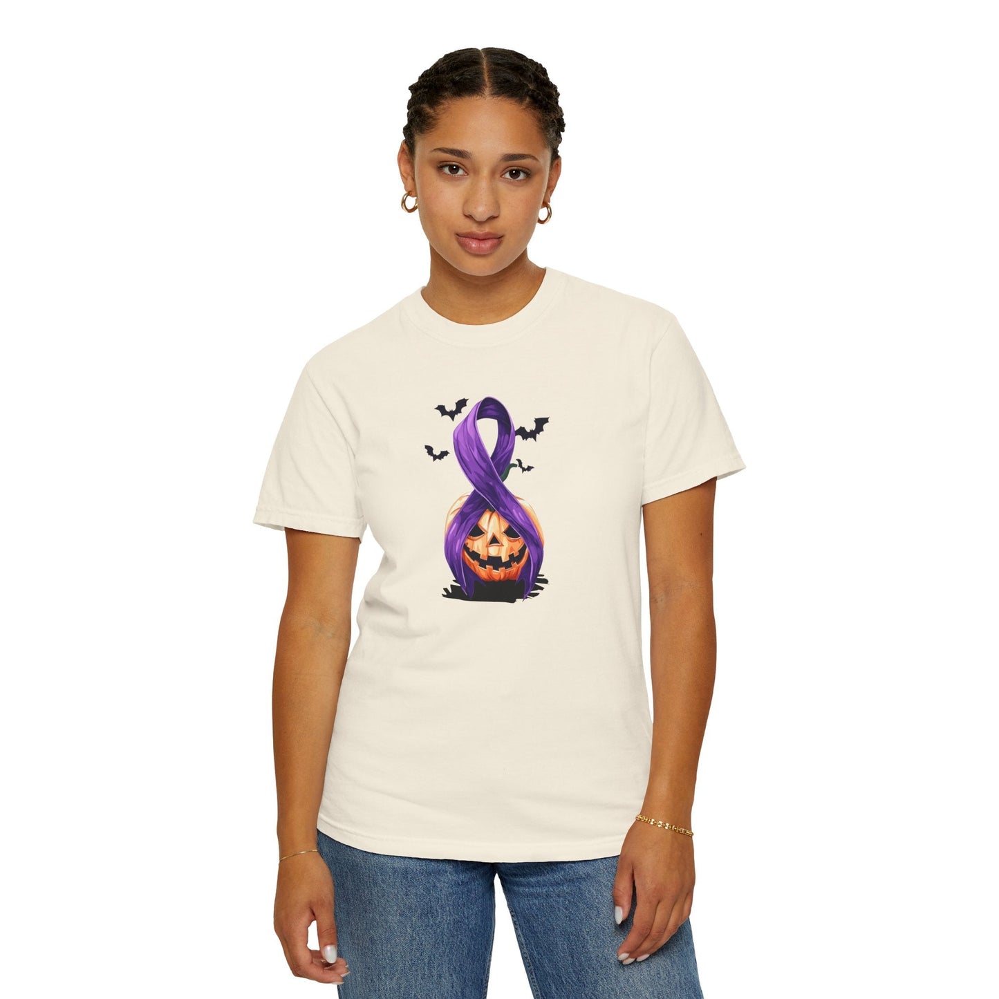 Halloween Unisex T-Shirt with Elegant Purple Ribbon Design
