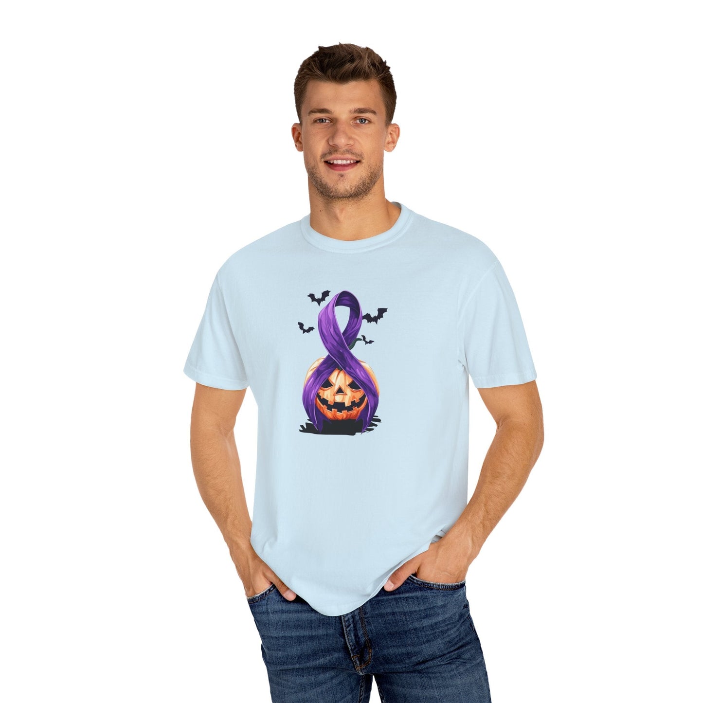 Halloween Unisex T-Shirt with Elegant Purple Ribbon Design