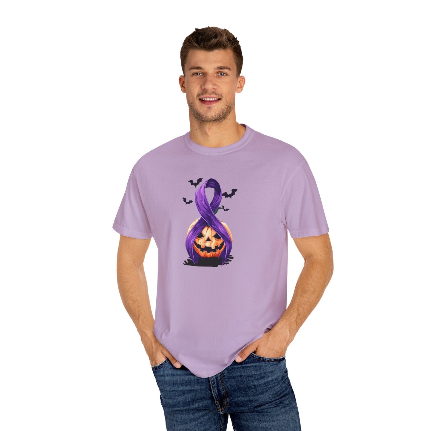 Halloween Unisex T-Shirt with Elegant Purple Ribbon Design