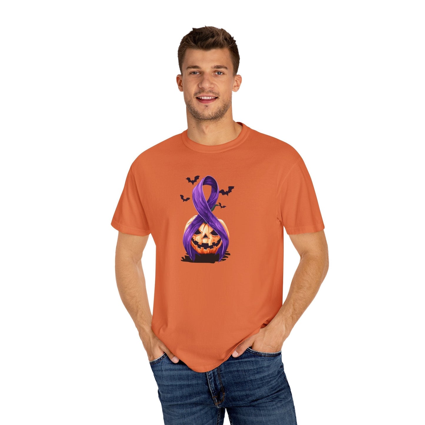 Halloween Unisex T-Shirt with Elegant Purple Ribbon Design
