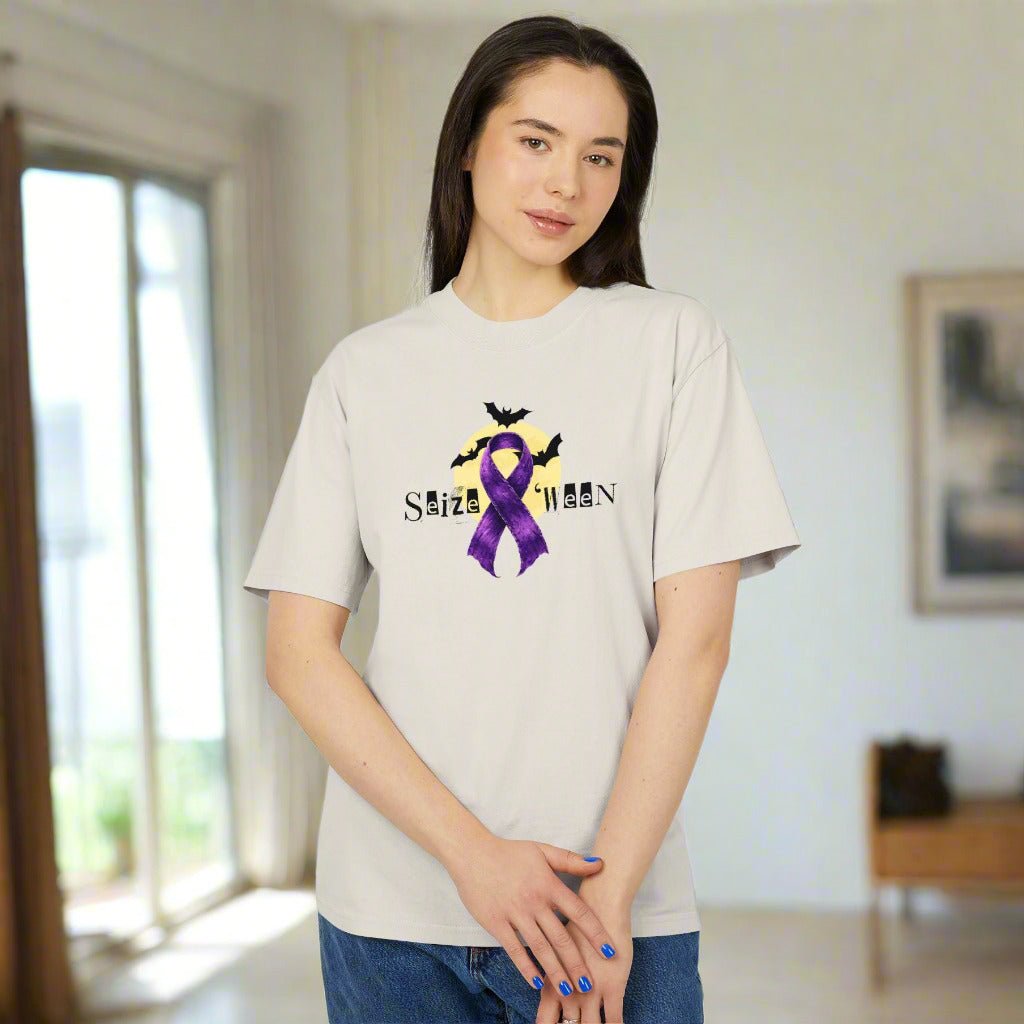 Camiseta deslavada unisex de cinta morada para Halloween