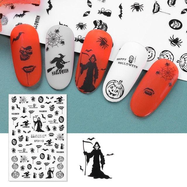 Calcomanías de Arte de Uñas de Halloween - Diseños Festivos de Calabaza, Esqueleto y Araña