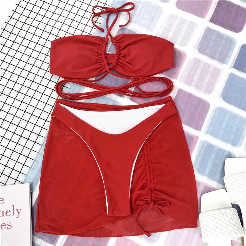 Ensemble de bikinis croisés à col halter - Maillots de bain pour femmes