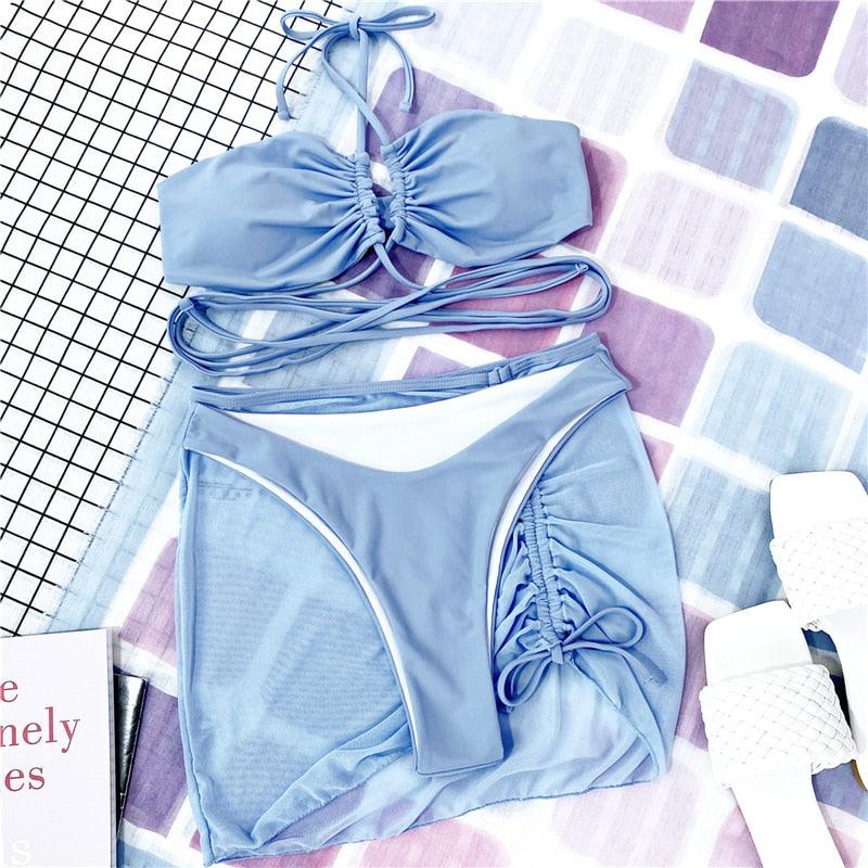 Ensemble de bikinis croisés à col halter - Maillots de bain pour femmes