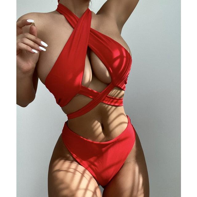 Ensemble de bikinis croisés à col halter - Maillots de bain pour femmes