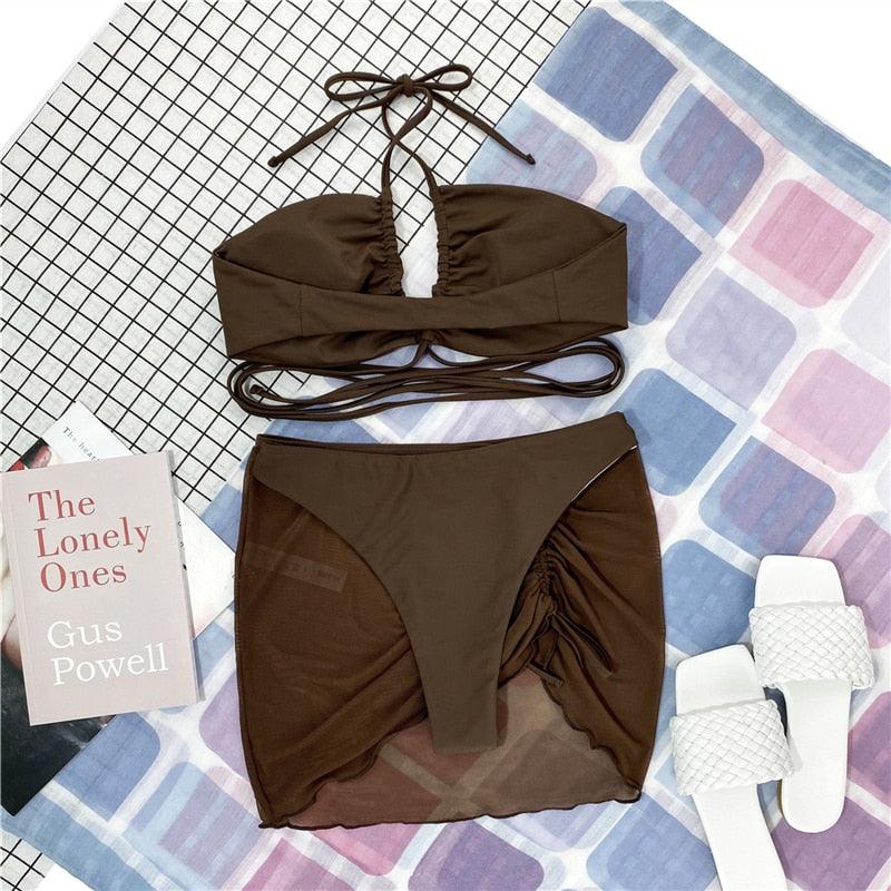 Ensemble de bikinis croisés à col halter - Maillots de bain pour femmes