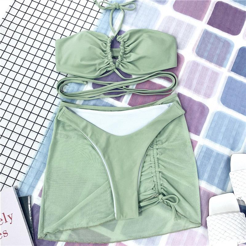 Ensemble de bikinis croisés à col halter - Maillots de bain pour femmes