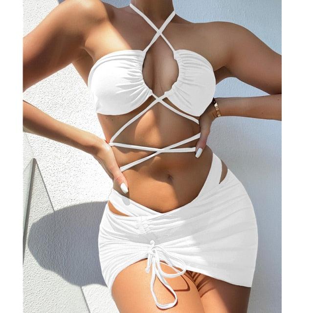 Ensemble de bikinis croisés à col halter - Maillots de bain pour femmes