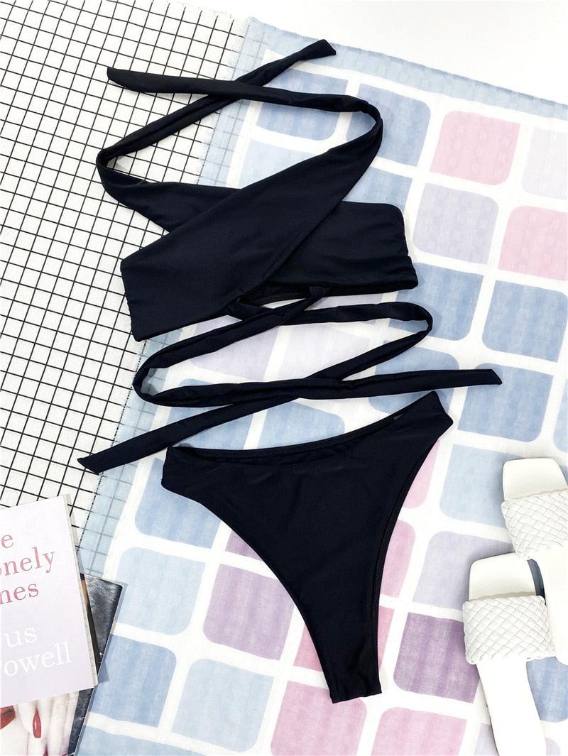 Ensemble de bikinis croisés à col halter - Maillots de bain pour femmes