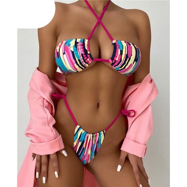 Ensemble de bikinis croisés à col halter - Maillots de bain pour femmes