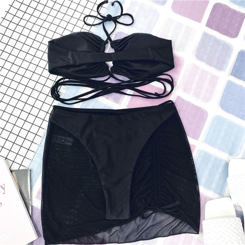 Ensemble de bikinis croisés à col halter - Maillots de bain pour femmes