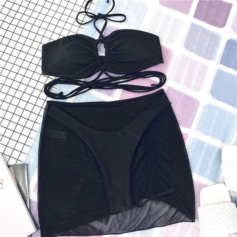 Ensemble de bikinis croisés à col halter - Maillots de bain pour femmes